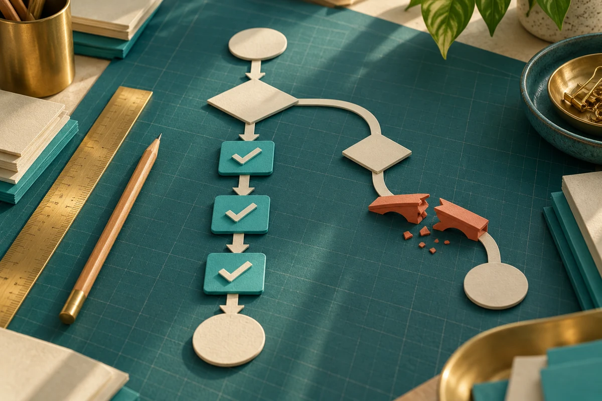 Test gates revealing a coral defect among teal components