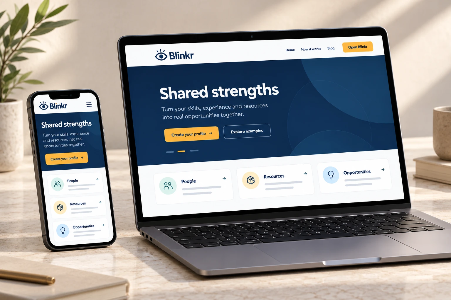 Blinkr shared strengths on laptop and mobile